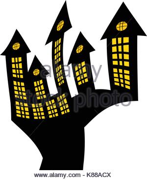 300x366 Halloween Haunted House Silhouette Isolated On White Stock Vector