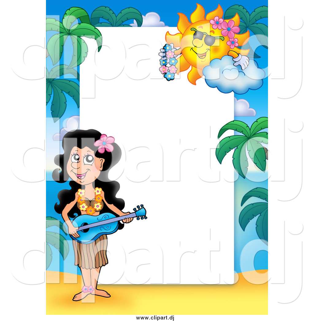 1024x1044 Cartoon Vector Clipart Of A Hawaiian Girl Playing A Guitar Border