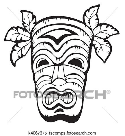 433x470 Clipart Of Wooden Hawaiian Mask K4067375