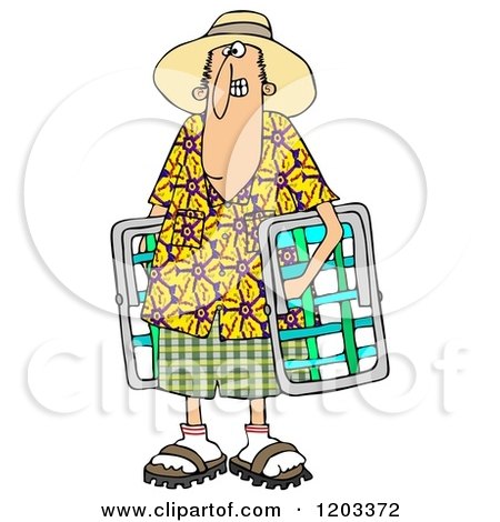 450x470 Cartoon Of A White Man In A Hawaiian Shirt, Carrying Lawn Chairs