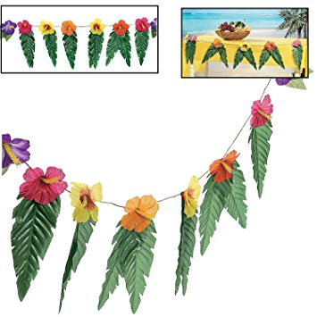 355x355 Hawaiian Luau Garland With Flowers And Green Leaves 72