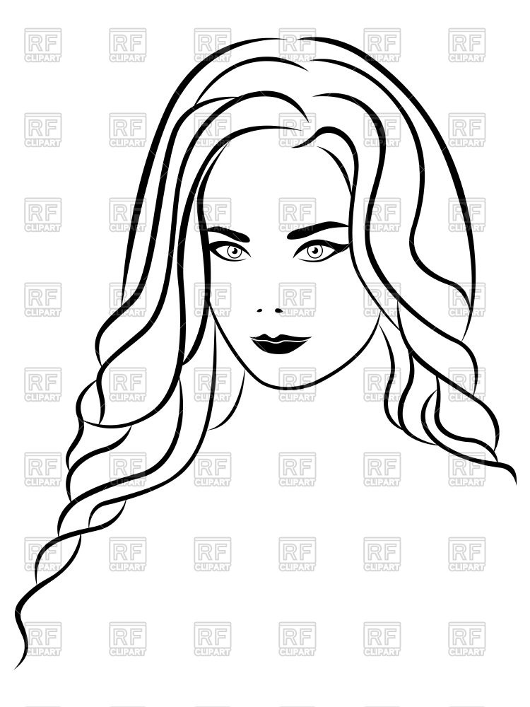 750x1000 Outline Of Young Beautiful Lady Head Royalty Free Vector Clip Art