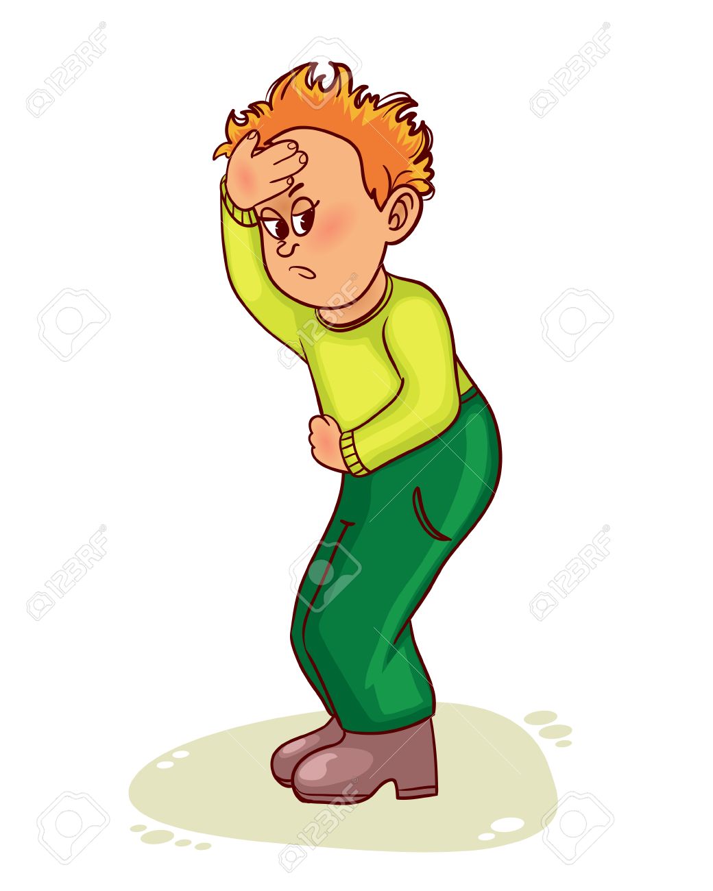 1040x1300 Ill Little Man Who Has Pain In Stomach And Headache, Vector Image