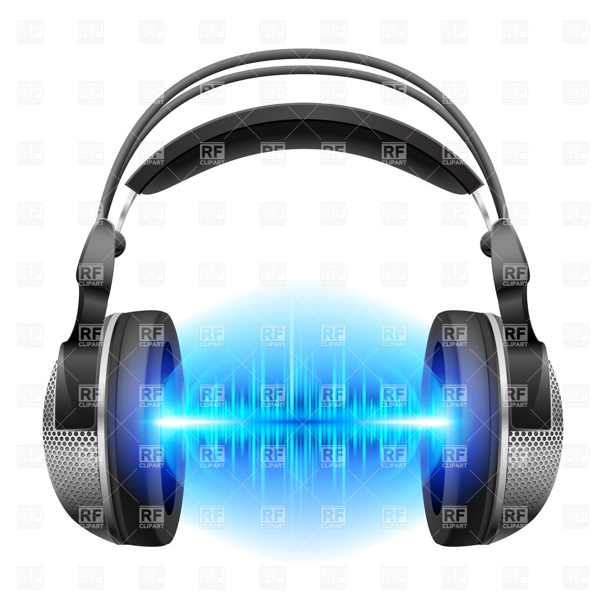 1200x1200 Headphones With Blue Sound Waves Isolated On White Royalty Free