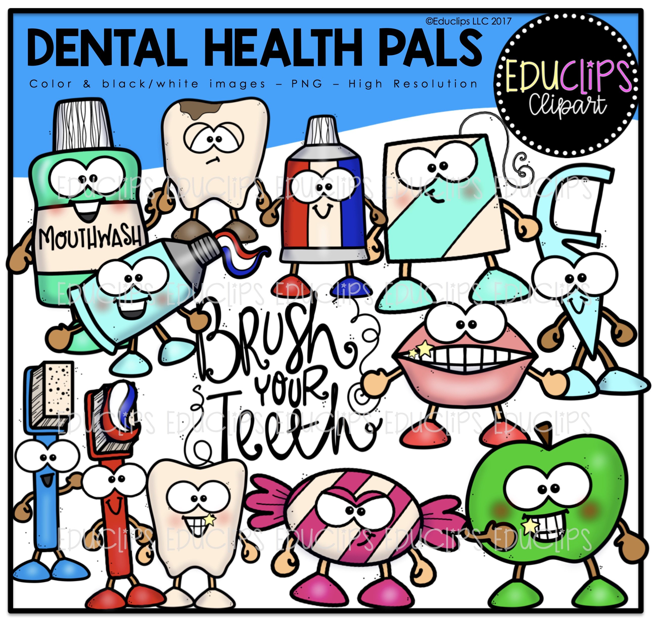 2584x2466 Dental Health Clipart Bundle (Color And Bampw)