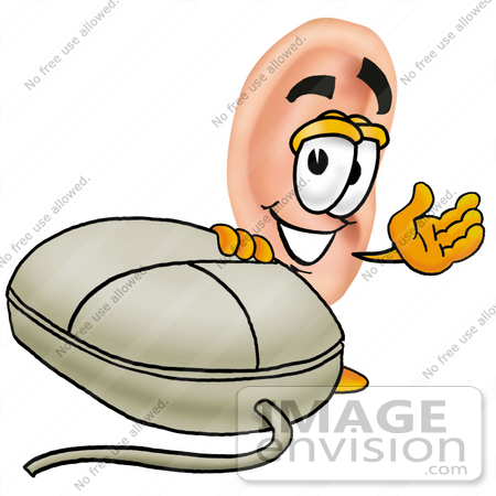 450x450 Clip Art Graphic Of A Human Ear Cartoon Character With A Computer