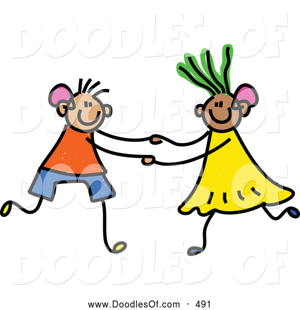 600x620 Vector Clipart Of A Child's Sketch Of A Stick Figure Boy And Girl