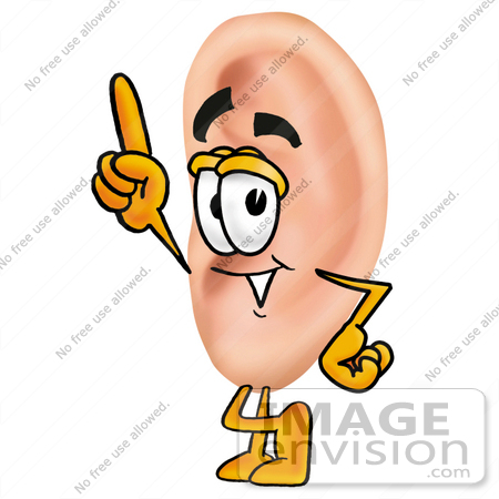 450x450 Clip Art Graphic Of A Human Ear Cartoon Character Pointing Upwards