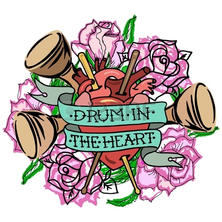 450x450 Drum In Heart With Flowers Vector Illustration Isolated On White