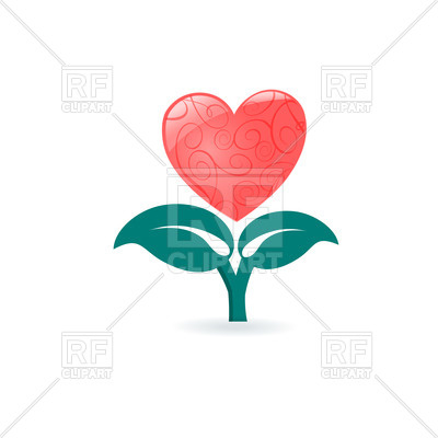 400x400 Heart Shaped Flower With Two Leaves On White Background Royalty