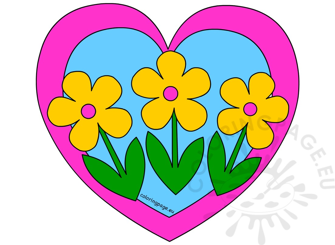 1103x807 Heart With Three Yellow Flowers Clip Art Coloring Page
