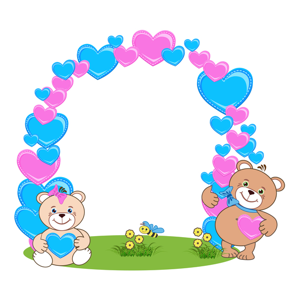 600x600 Teddy Bear With Heart Frame Cartoon Vector 01