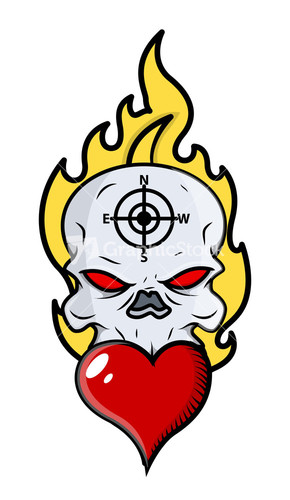 290x500 Heart With Flames Funny Romantic Skull Tattoo With Flames