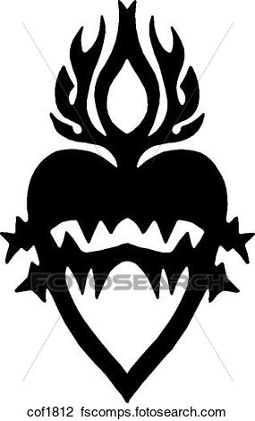 285x470 Clip Art Of A Black And White Version Of A Stencil Of A Heart