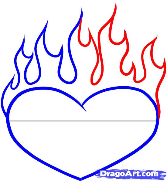 550x596 Drawn Flames Burning Heart