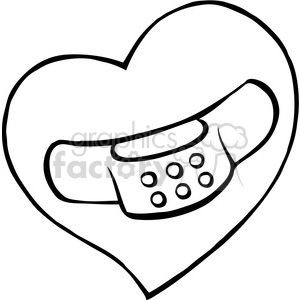 300x300 Royalty Free Cartoon Black White Heart With Bandaid On It 387863
