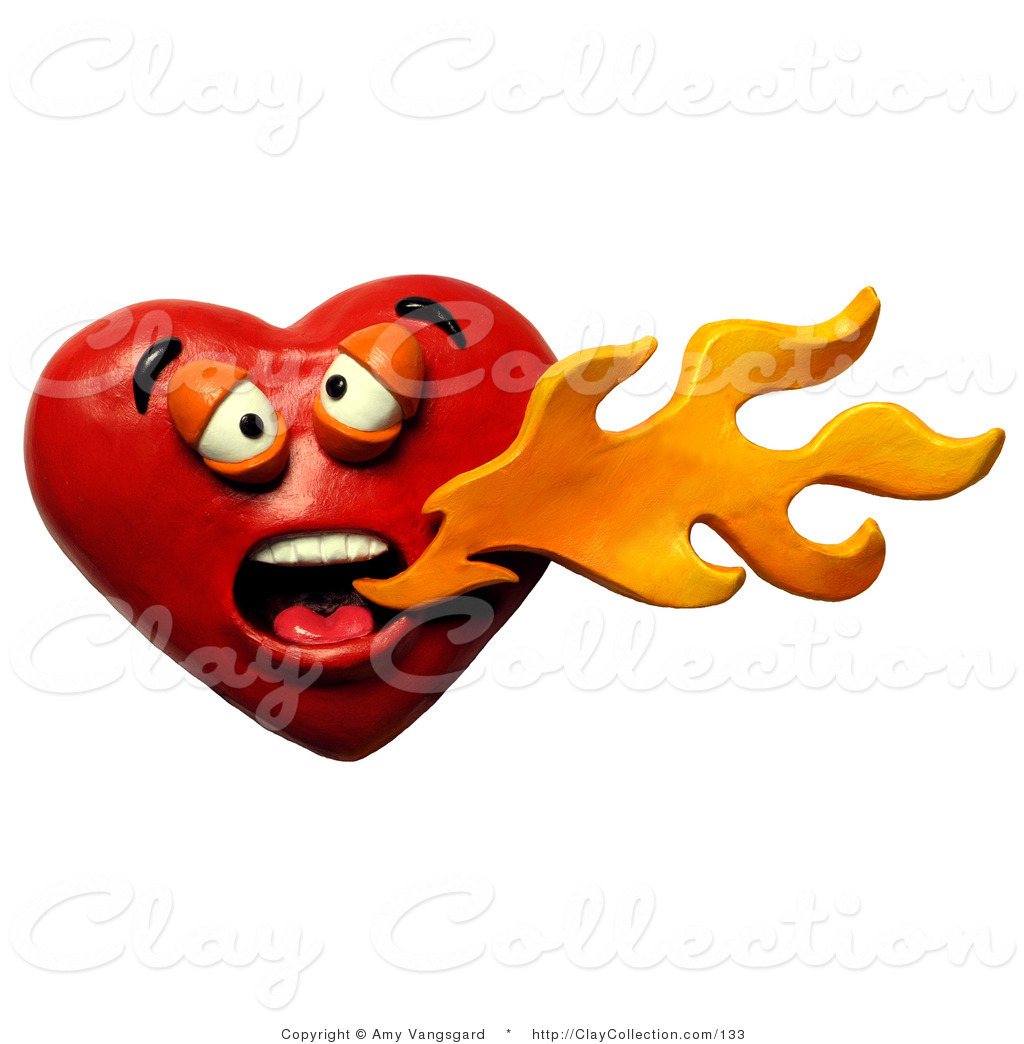 1024x1044 Clay Illustration Of A 3d Heart Breathing Spicy Hot Fire From Its