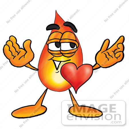 450x450 Clip Art Graphic Of A Fire Cartoon Character With His Heart