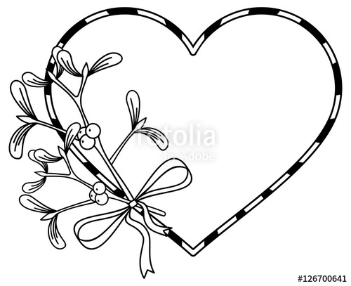 500x407 Heart Shaped Frame And Mistletoe. Copy Space. Outline Vector Image