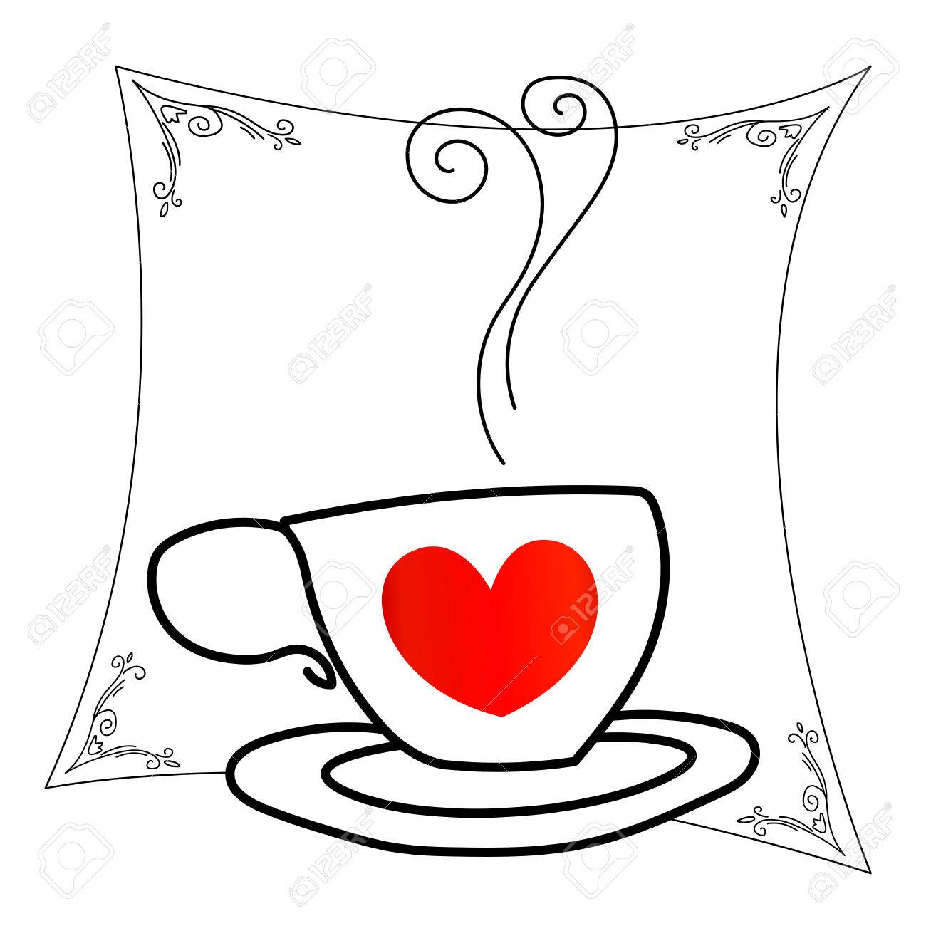 1300x1300 Coffee Cup With Red Heart Outline Drawing Royalty Free Cliparts