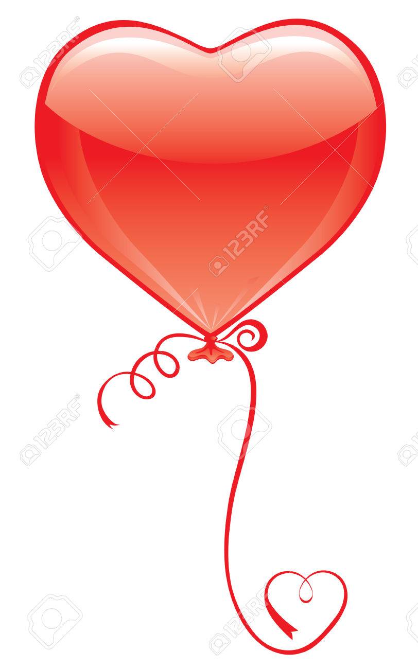 812x1300 Red Heart Balloon On White With Heart Ribbon Royalty Free Cliparts