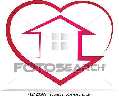 450x370 Clipart Of House And Heart Silhouette Logo K12120383