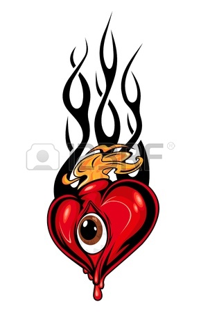 290x450 Heart Tattoo Or Mascot With Eye And Tribal Flames Isolated