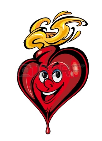 327x450 Smiling Cartoon Heart With Eye And Fire Flames Royalty Free