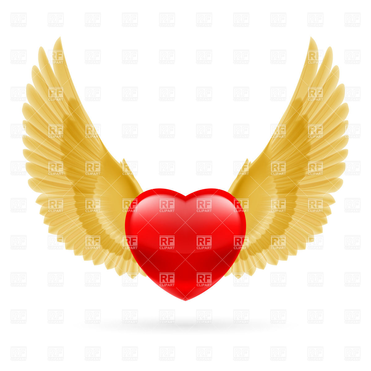 1200x1200 Red Heart With Raised Golden Wings Royalty Free Vector Clip Art