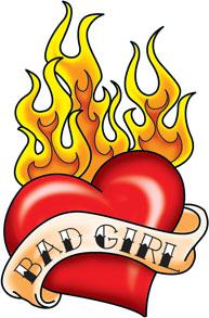 193x293 Big Red Heart With Flames Amp 034bad Girlamp 034temporary Tattoo