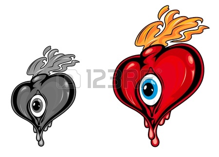 450x322 Cartoon Red And Black Hearts With Eye And Fire Flames For Love