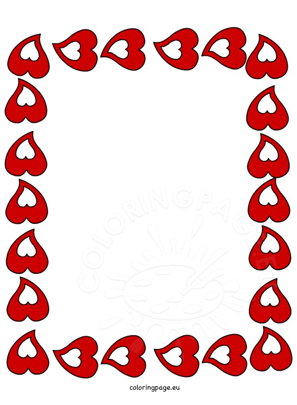 581x794 Red Hearts Border Frame Coloring Page