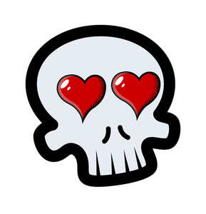 289x300 Funny Romantic Skull Tattoo With Flames And Hearts