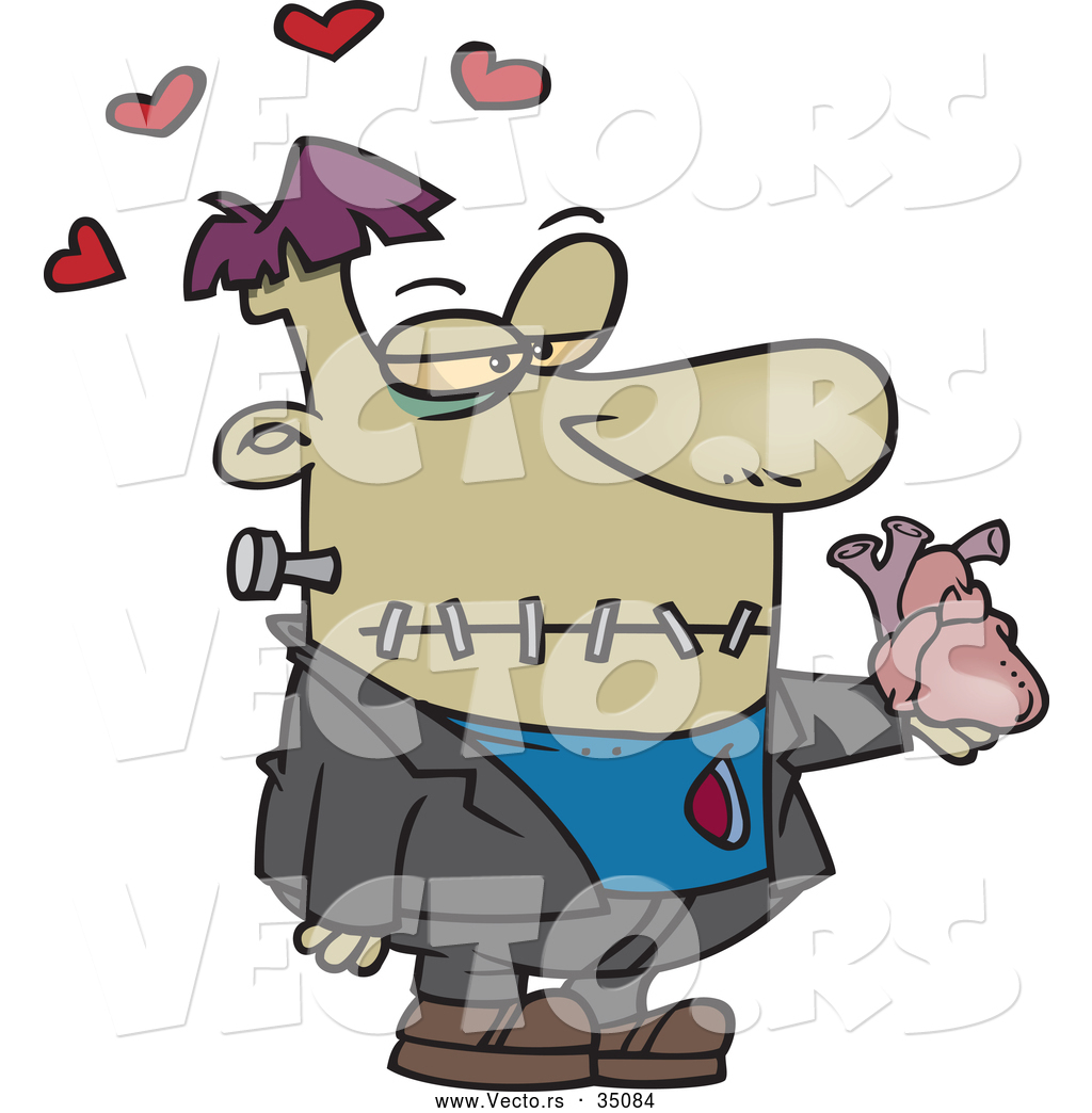 1024x1044 Vector Of Love Hearts Floating Above A Caring Cartoon Frankenstein