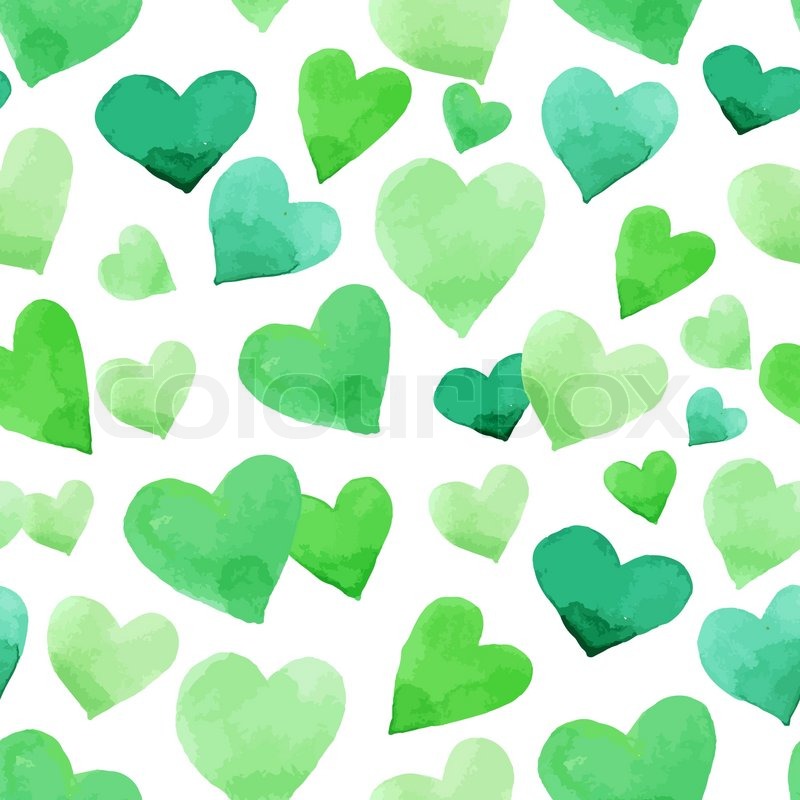 800x800 Background With Watercolor Hearts. Green Seamless Irish Pattern