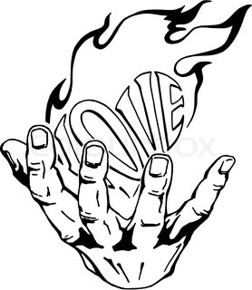 278x320 Flaming Heart On Red Background Stock Vector Colourbox