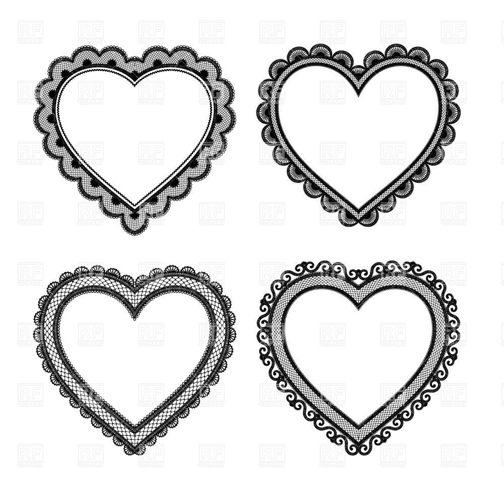 1000x1000 Set Of Black Lace Hearts Royalty Free Vector Clip Art Image