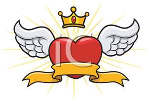 300x201 Gold Banner Over A Heart With Wings Clip Art Image