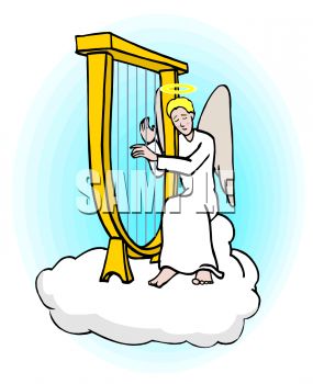 285x350 Angel, Sitting On A Cloud In Heaven, Playing A Harp