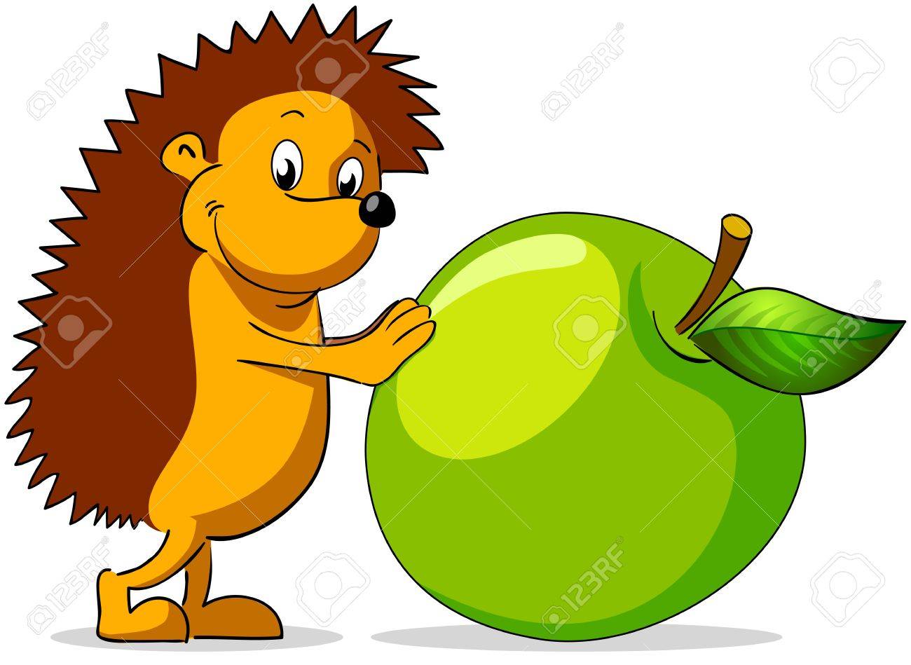 1300x949 Cheerful Hedgehog Rolls Green Apple Royalty Free Cliparts, Vectors