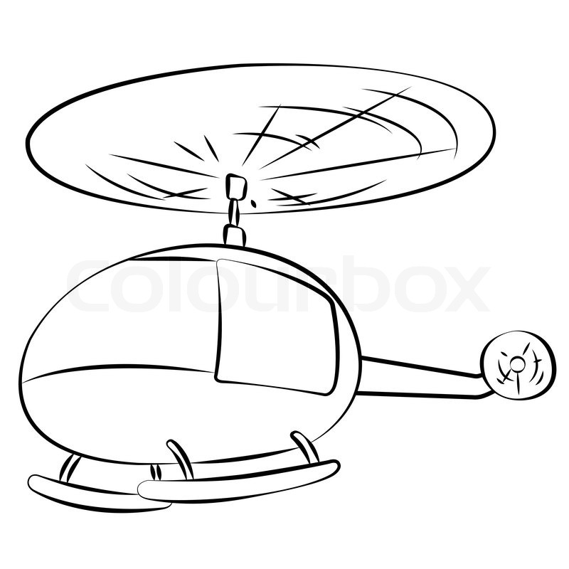 800x800 Black Outline Vector Helicopterl On White Background. Stock