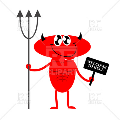 400x400 Funny Smiling Devil With Banner Welcome To Hell Royalty Free