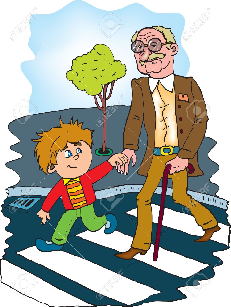 980x1300 Helpful Children To Help The Old Man Color Vector Royalty Free