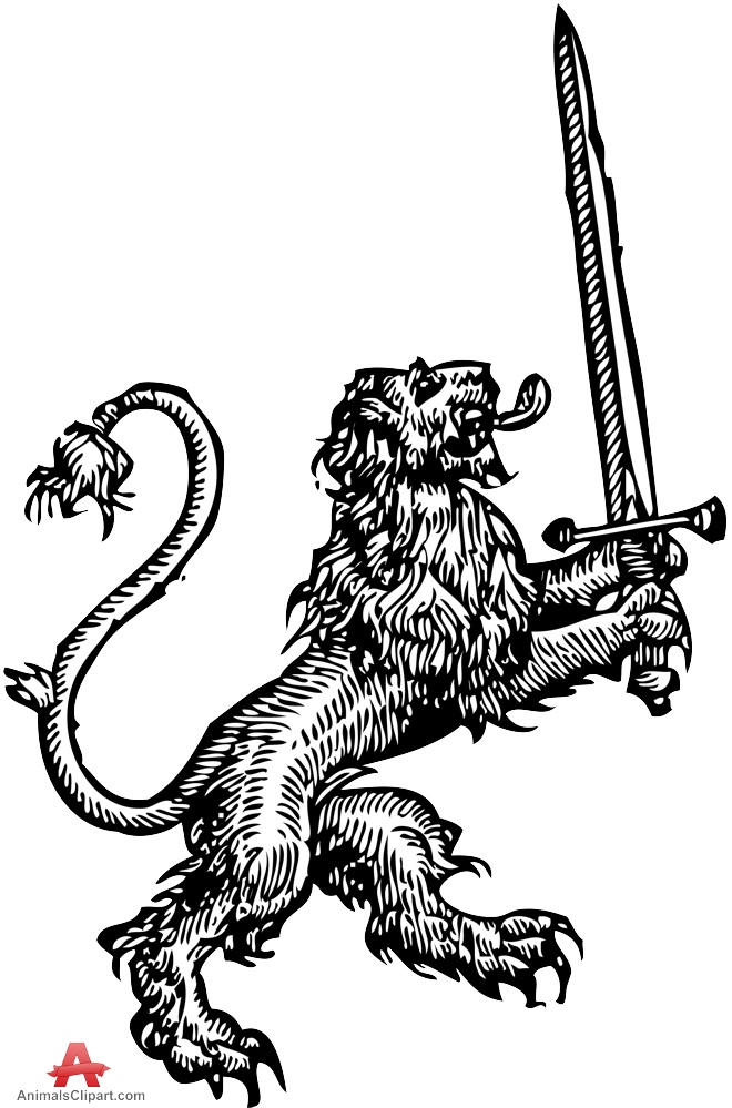 660x999 Lion With Sword Heraldic Symbol Free Clipart Design Download