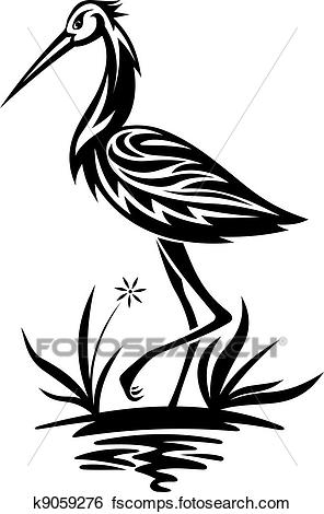 296x470 Clip Art Of Heron On The Pond And Cane K9059276