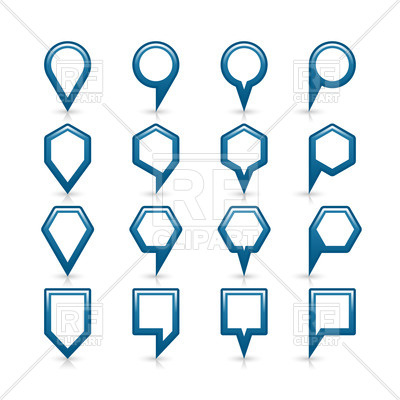 400x400 Set Of Square, Hexagon And Round Shape Map Pins With Blue Border
