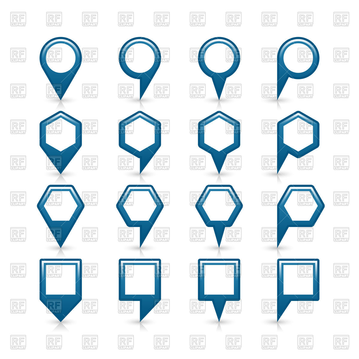 1200x1200 Cobalt Map Pins Of Different Shapes Round, Square And Hexagon