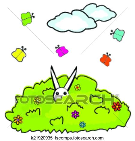 450x470 Clipart Of Cartoon Bush With Hidden Bunny K21920935