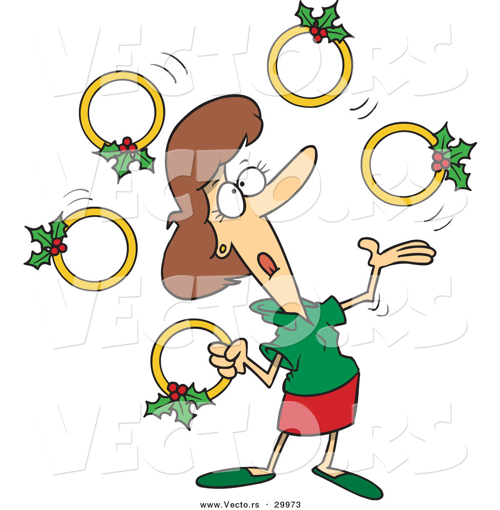 1024x1044 Cartoon Vector Of A Woman Juggling Five Gold Christmas Rings By