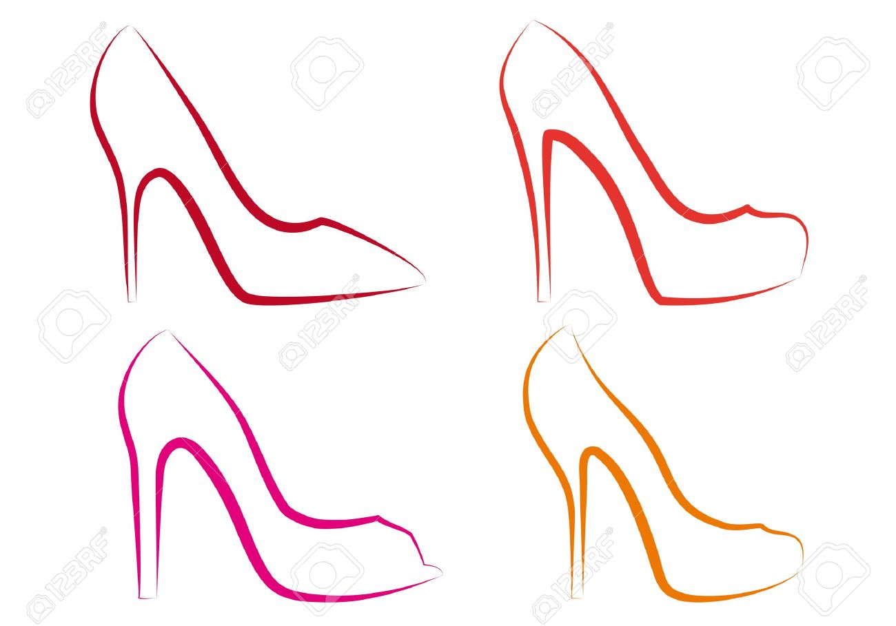 1300x909 High Heel Shoes Line Art, Vector Set Royalty Free Cliparts